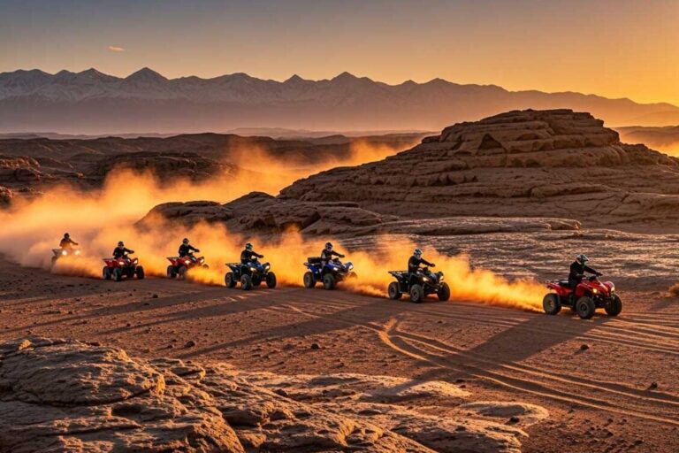 Quad biking in the Agafay Desert with Atlas Mountain views